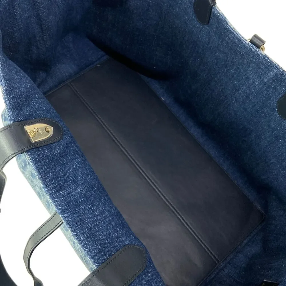 Christian Dior Toujours Bag Large Tote Bag Blue Dark Navy Jacquard Leather